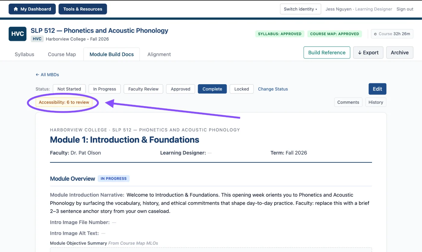 A Throughline module build doc with an